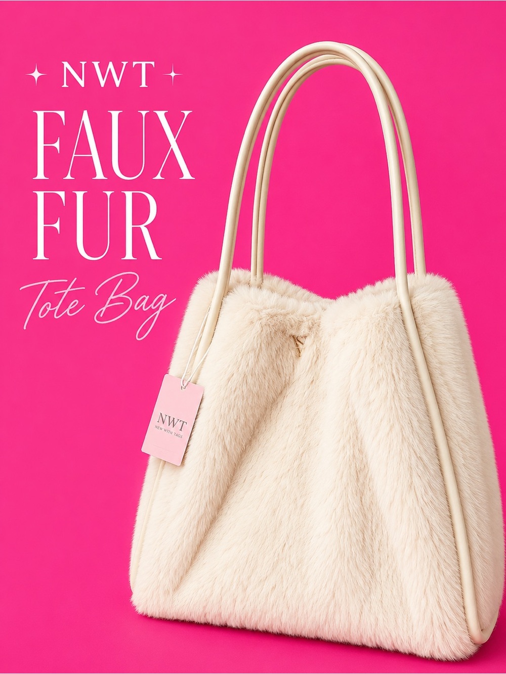 Victoria's Secret Faux Fur Tote Bag - Cream NWT
